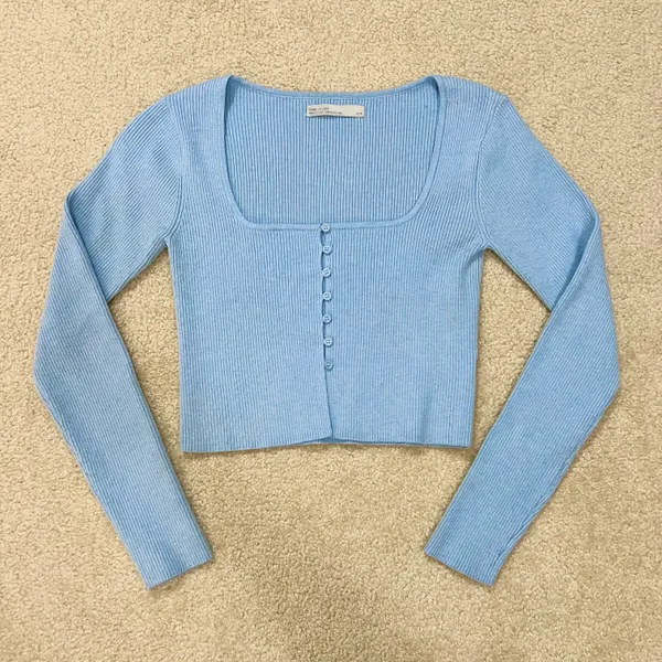 Oak + Fort Square Neck Cropped Cardigan Sweater - Image 2