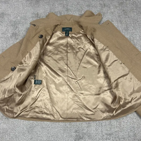 LRL Ralph Lauren Pea Coat Womens 12 Camel Hair Tan Double Breasted Jacket USA - Image 5