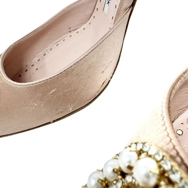 Manolo Blahnik Fabetamu Pearl Crystal Satin Mule Pointed Kitten Heel Pink 38.5 - Image 5