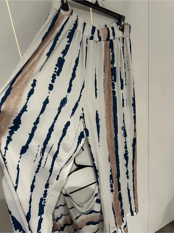 White Tie-Dye Stripe Set with Navy & Tan size 2X - Image 5
