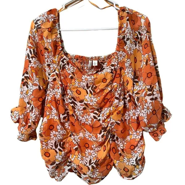 CATO womens size large pullover summer boho top spring bloom tangerine hippie - Image 9