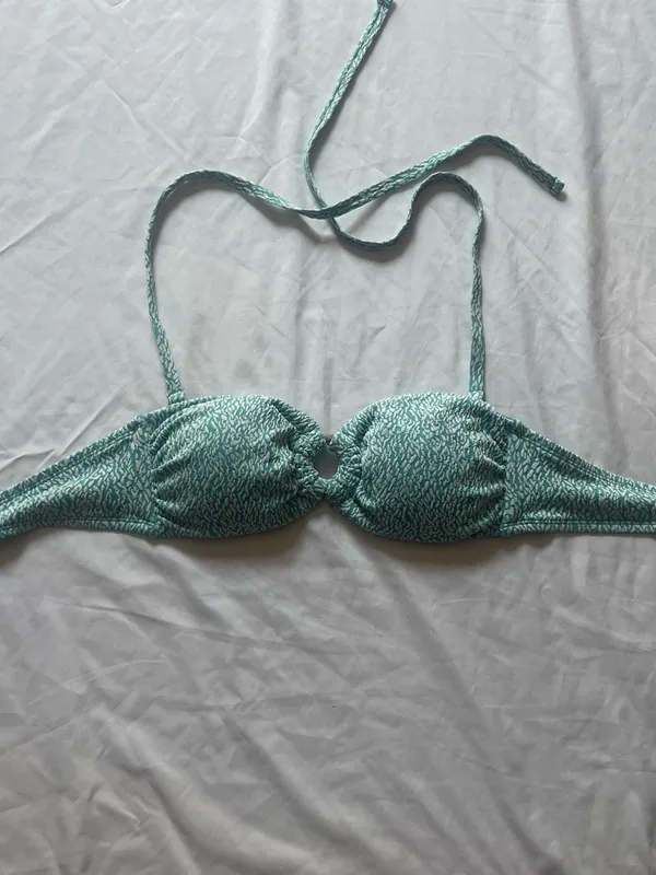 Time and Tru Teal Patterned Bandeau Bikini Top Blue - Image 2