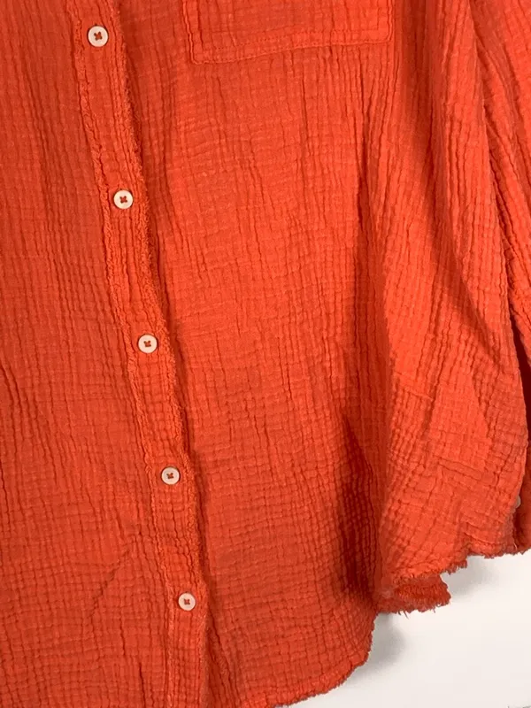Aerie Womens S Pool to Party Gauze Shirt Orange Cotton Oversized Beach Cover Up - Image 7
