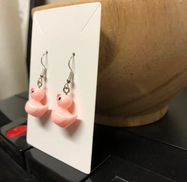 Handmade Pink Duck Earrings - Image 3