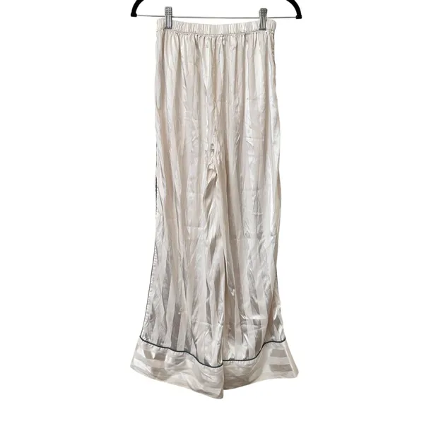 FREE PEOPLE Satin Striped Wide Leg‎ Pajama Set White Small - Image 4