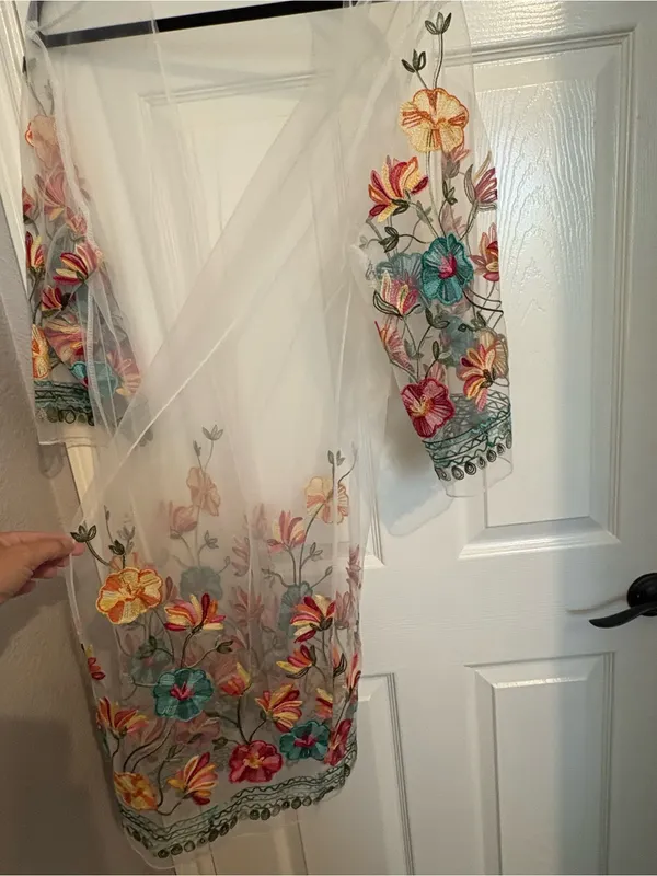 Sheer floral embroidered cardigan / kimono / coverup one size - Image 2