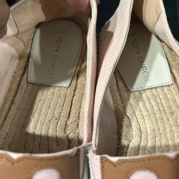 Tory Burch Blush Pink Canvas Espadrilles with Tan & Cream Logo - Image 9