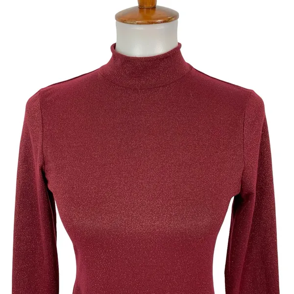 Anthropologie‎ Daily Practice Bodysuit Small Maroon Shimmer Sexy Chic Y2K - Image 2