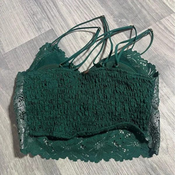 PINK Victoria’s Secret Lace Bralette in Dark Green and Silver; Small Women’s - Image 2