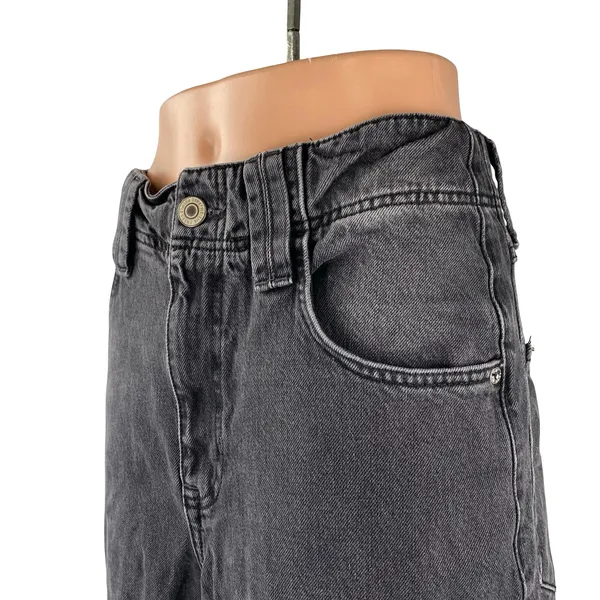 Free People Women's Black High Waist Baggy Flare Wide Leg Denim Jeans Pants 25 - Image 3