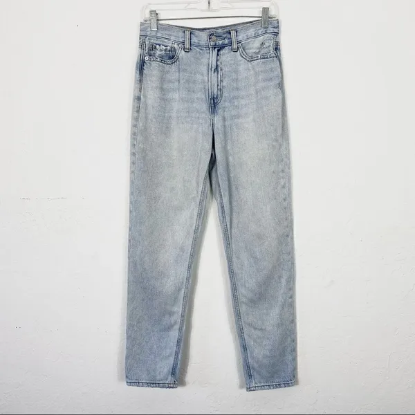 American Eagle Light Wash Denim High Rise Distressed Mom Jeans - Image 3