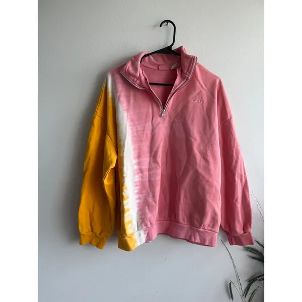 Levis‎ Womens Pink Yellow Tie Dye Quarter Zip Sweatshirt Embroidered Logo Medium - Image 2