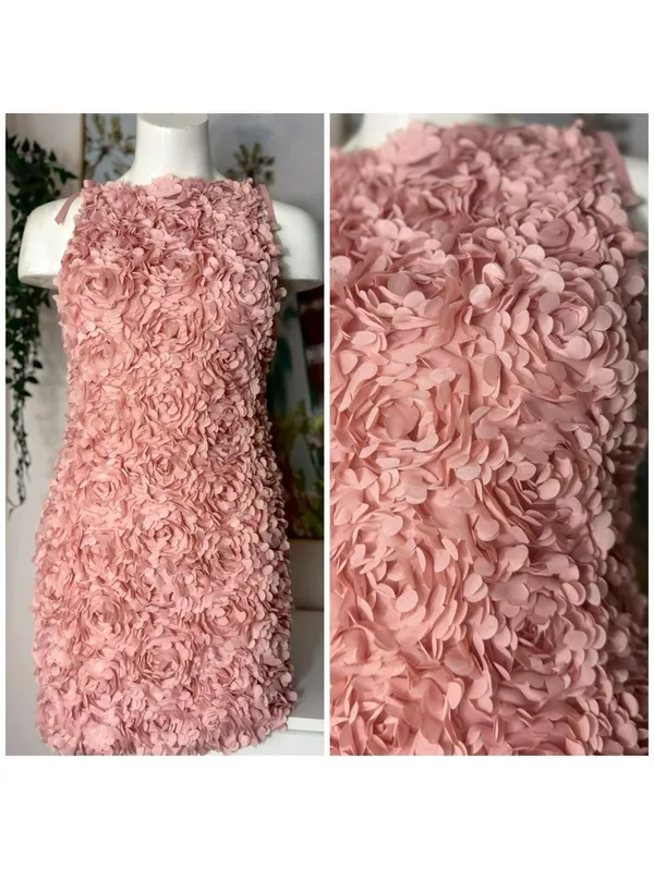 River Island Pink 3D Floral Mini Dress XS Petal Textured Bodycon Party - Image 2