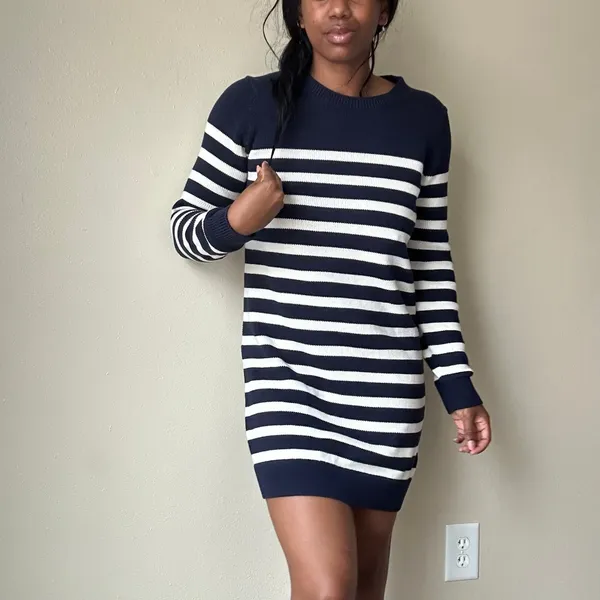 Gap Navy Blue and White Striped Mini Dress Size Small - Image 2