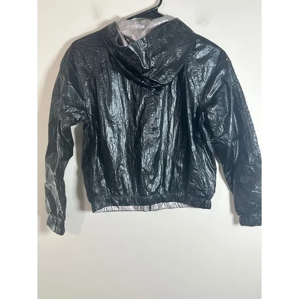 BlankNYC Reversible Metallic Hooded Windbreaker Jacket Black Silver 02LK9819 M - Image 4