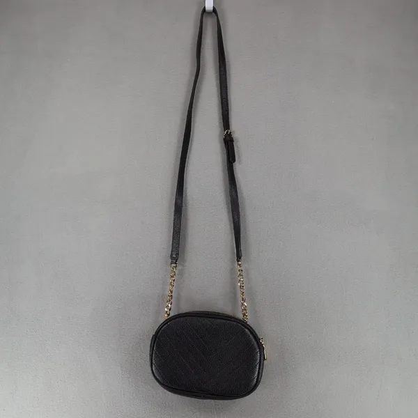 Karl Lagerfeld Paris Charlotte Crossbody Leather Black Gold Chain‎ Round Pattern - Image 6
