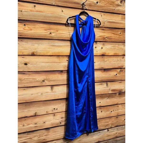 NWT Elliatt Blue Satin Halter Neck Maxi Dress Size M - Image 6