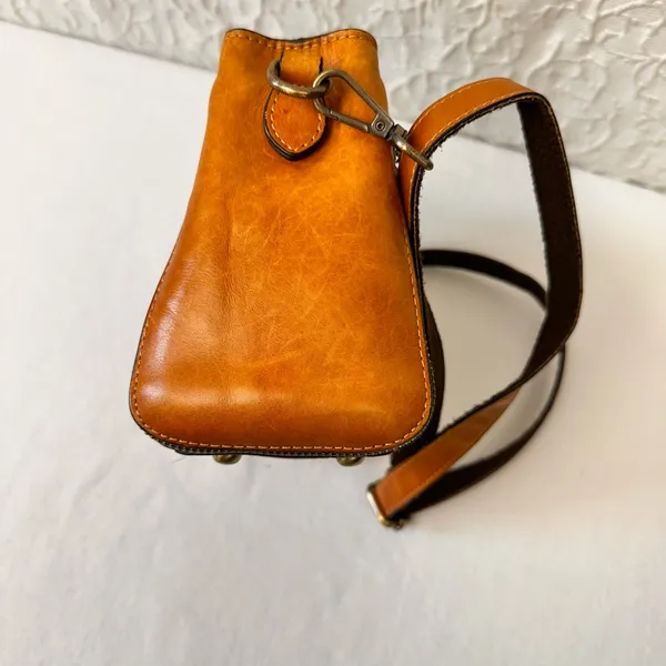 Vintage Leather Women's Purse Floral Embossed Crossbody Bag Small Shoulder Brown - Image 11