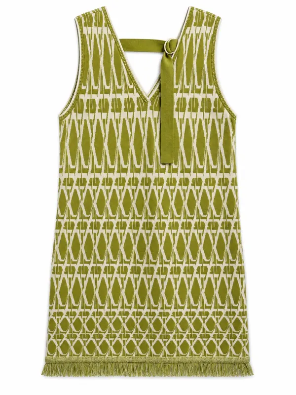 Diane von Furstenberg Reilly Dress Womens S Chartreuse Fringe Geometric - Image 6