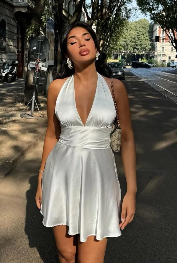 ZARA dress mini halter White satin Bow wedding party coctail bridal shower - Image 13