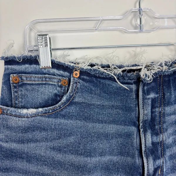 American Eagle Stretch 90s Boyfriend Denim Shorts Frayed Waist High Rise Size 10 - Image 2
