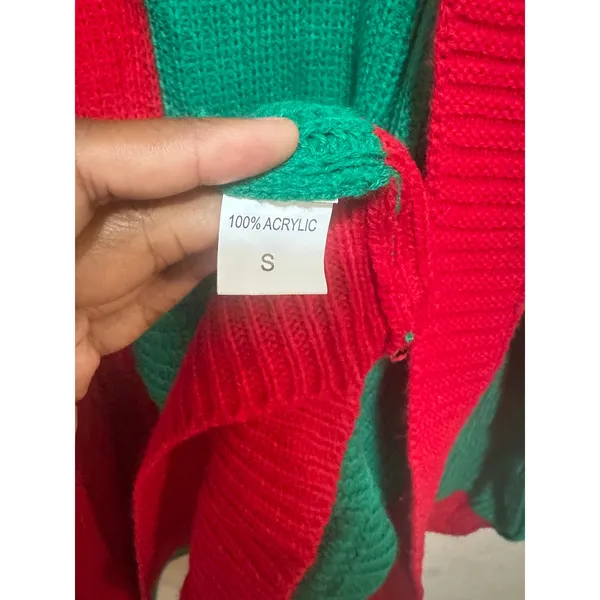 Red & Green Color Block Knit‎ Cardigan Sweater Christmas Holiday Women's Small - Image 2