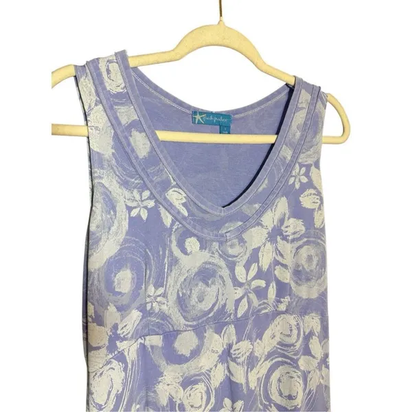 Fresh Produce Lavender White Floral Swirl Pattern‎ 100% Cotton Tank Dress Sz S - Image 8