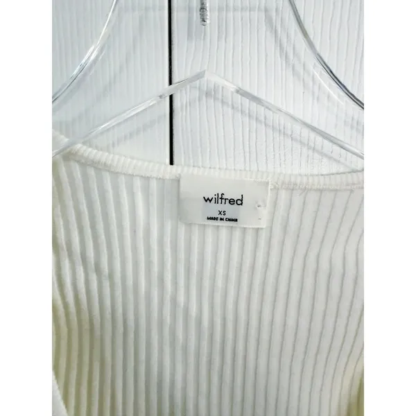Wilfred Aritzia All Tied Up Short Sleeve Ribbed Cropped White Wrap Sweater - Image 4