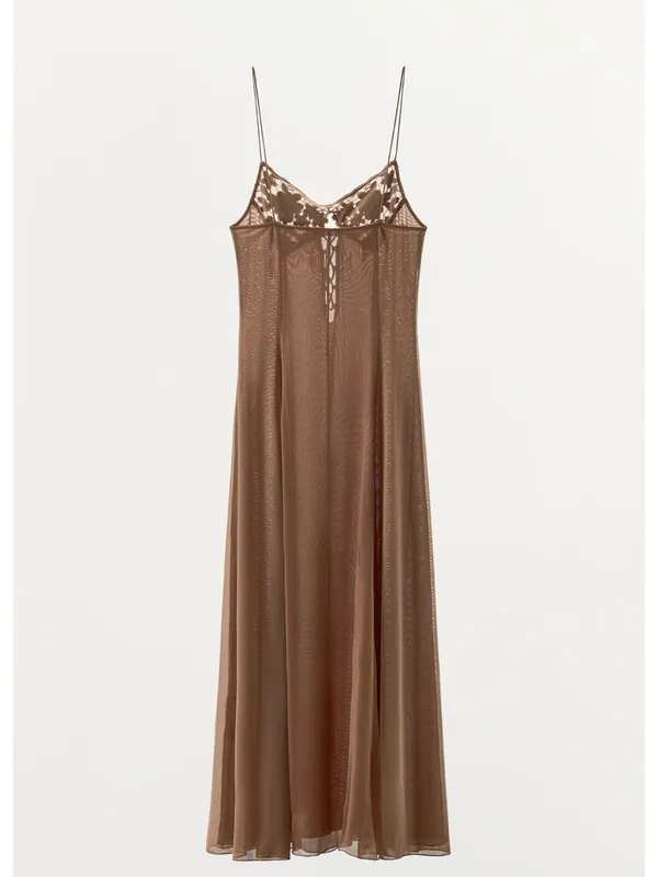 Zara NWT dusty pink Lace crochet bust Slip Maxi flowy mesh Dress - Image 9