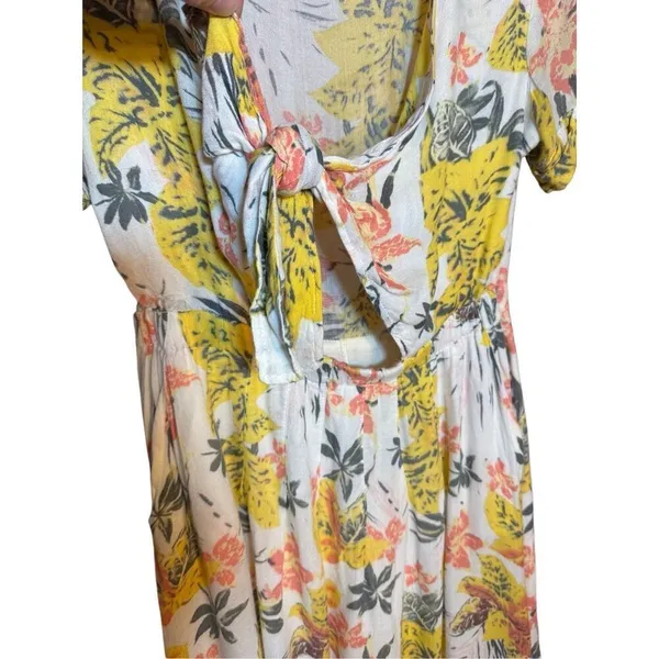 Free People Part Time Lover Floral Tie Front Mini‎ Dress Sz 4 yellow gray - Image 6