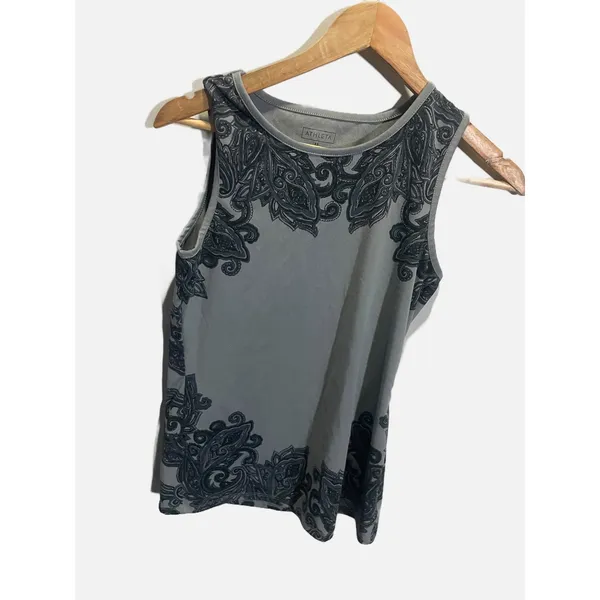 Athleta Tank Top‎ Womens XS Grey Paisley Print Sleeveless Activewear Boho Yoga - Image 2