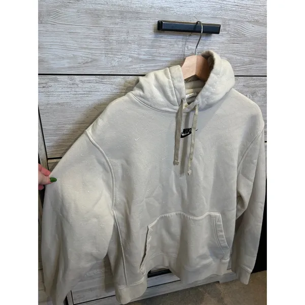 Nike Sportswear All Over Print Swoosh Hoodie Cream Oatmeal Large - Image 3