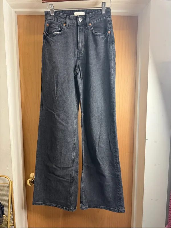 H&M Black High Rise Wide Leg Cotton Blend Jeans Size 2 - Image 3