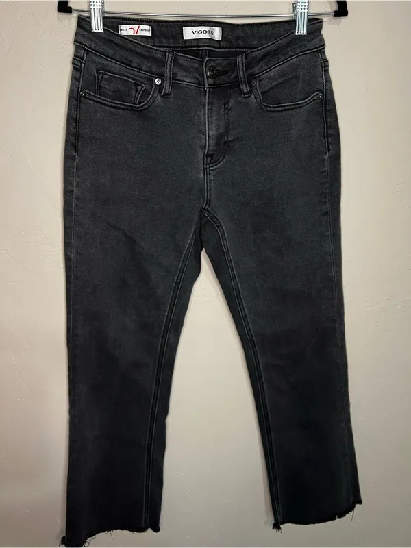 Vigoss Marley Crop Boot Washed Black Raw Hem‎ Stretch Jeans - Image 2