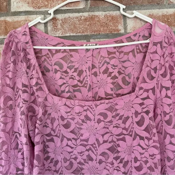 Intimately Free People Long Distance Floral Lace Shirt Women’s Large Pink Angel - Image 3