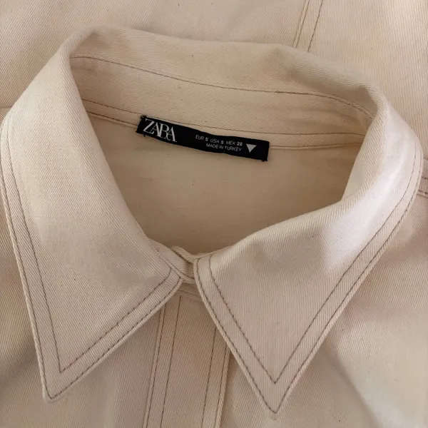 ZARA Natural Cream Shirtdress Mini Shirt Dress Buttons Pockets Twill Small - Image 11