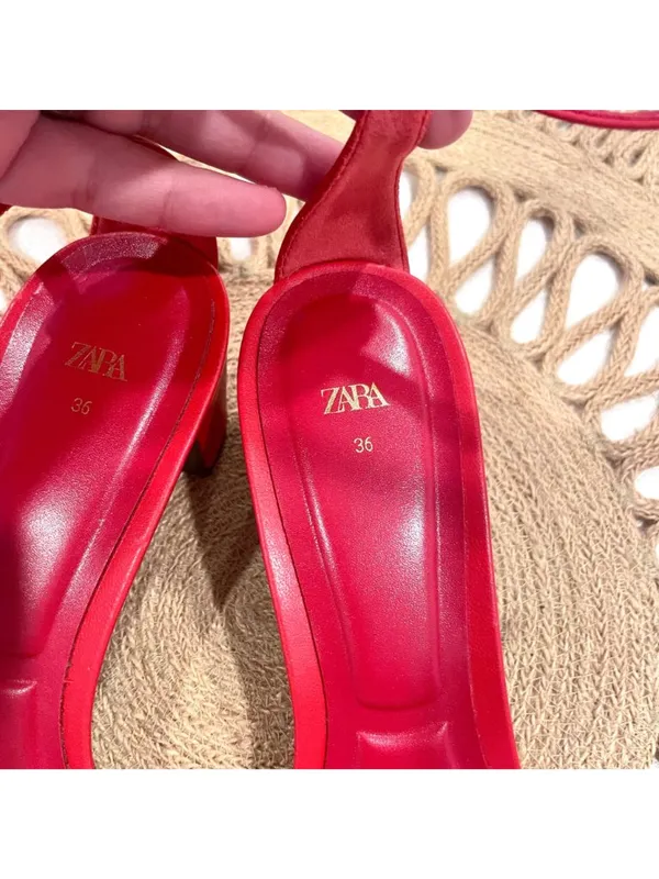 Zara Red Faux Leather Red Strappy Heeled Sandals Size 36 - Image 6
