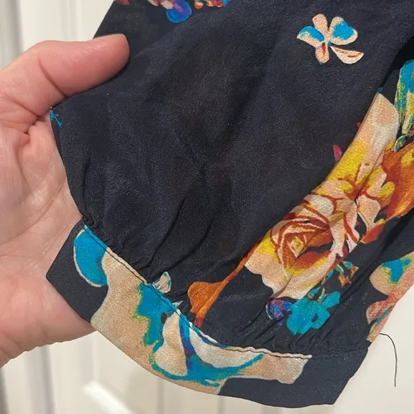 Anthropologie Maeve Tallie Open-Shoulder Silk Top women’s large‎ floral - Image 3