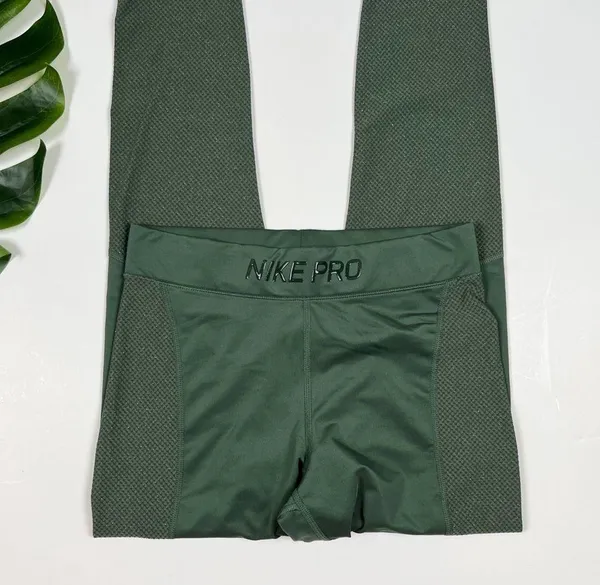 Nike Pro Training Leggings In Green Metallic - Image 2