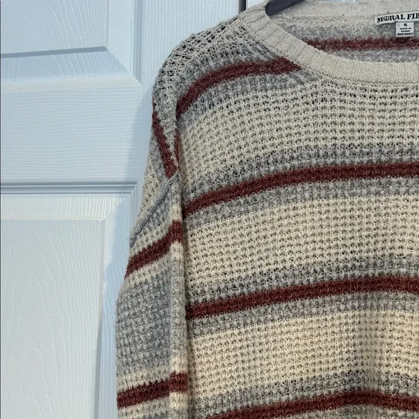 Striped Knit Sweater in Cream and Brown - Image 4