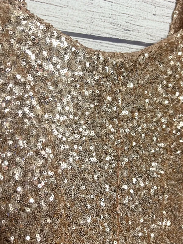 Couture Gold Sequin Sparkling Off Shoulder Formal Evening Gown Size Small Tall - Image 4