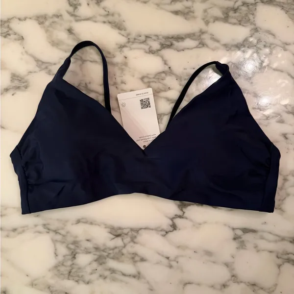 NWT Quince Navy Blue Italian v-neck bikini top Sz L - Image 8