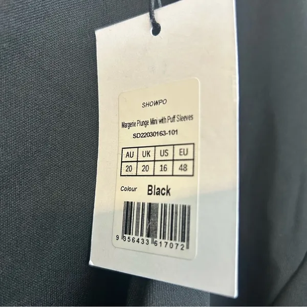 NWT Showpo. Margerie Plunge Puff Sleeve Fit & Flare Black Mini Dress Size 16 - Image 9