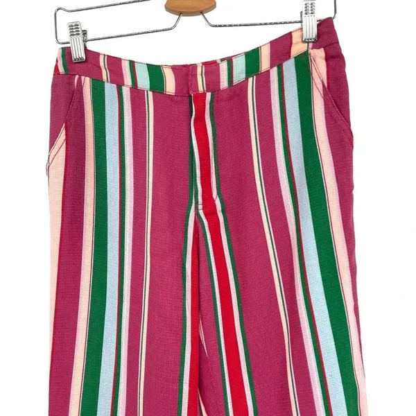 Free People La Paz Stripe Cotton‎ Blend Ankle Pants Berry Combo Size 0 - Image 4
