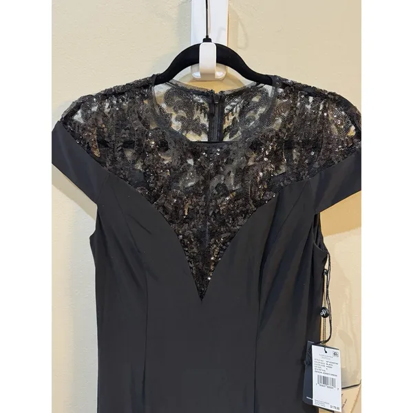 Adrianna Papell Embellished Illusion-Yoke Gown Sequin Jersey Dress Size 6 Black - Image 7