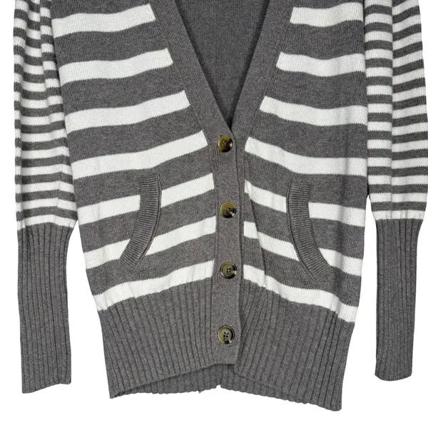 American Eagle AOE Fall 2010 Y2K Striped Cardigan L Wool Grey Preppy Millennial - Image 3