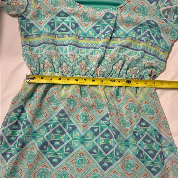 Espresso Teal and Coral Geometric Knee Length Y2K Women’s Dress - Image 8