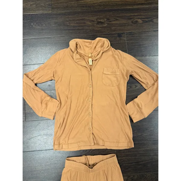 SKIMS Soft Lounge Pajama Set XXS Camel Tan Ribbed Button Up Wide Leg Pants - Image 3