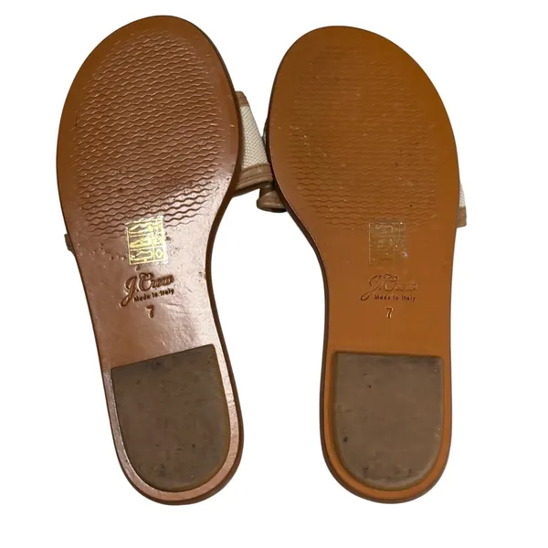 J Crew Slide Sandals Womens 7 Tan Ivory Canvas and Leather Classic Minimalist - Image 7