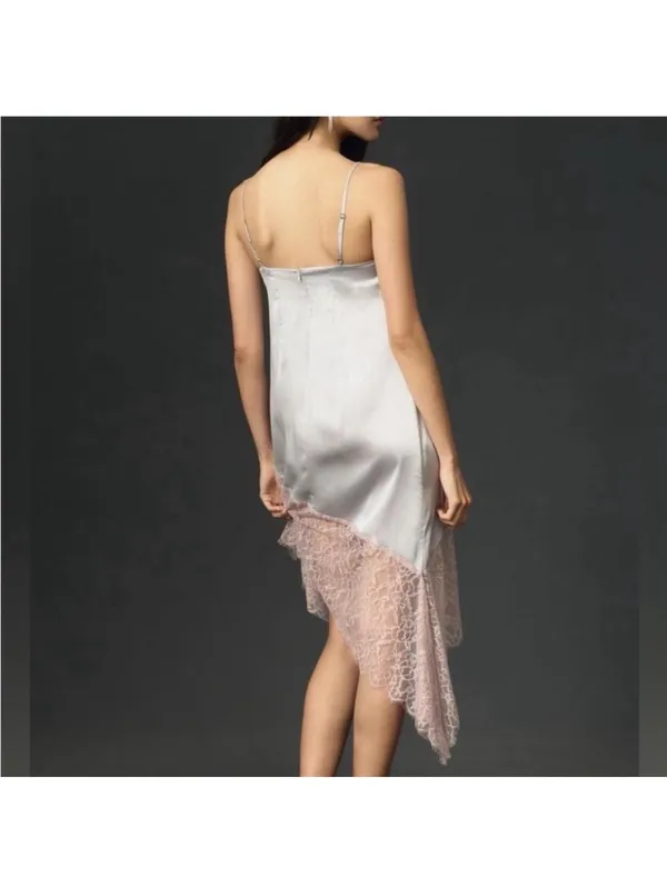 By Anthropologie Lace-Trimmed Asymmetrical Midi Slip Dress - Image 2